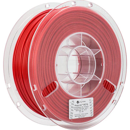 Polymaker 2.85mm PolyLite PETG Filamento rojo 1kg temperatura 446-464°F velocidad 30-50mm/s