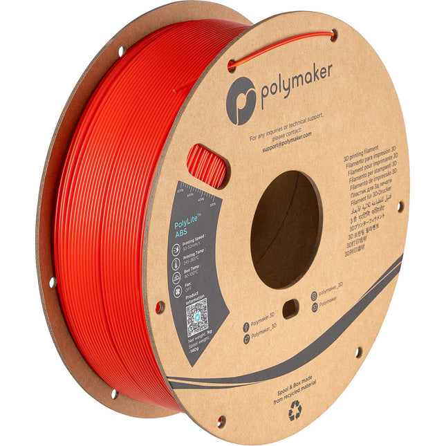 Polymaker 1.75mm PolyLite ABS Filamento 1kg Rojo Bolsa al vacío resellable