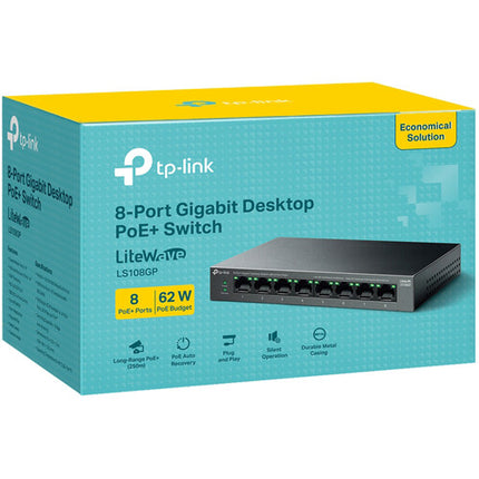 TP-Link LS108GP Switch 8 Puertos Gigabit PoE+ 62W Rendimiento