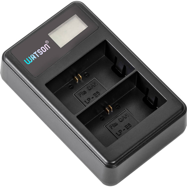 Watson Mini Duo Cargador USB-C para Baterías Canon LP-E6 con Pantalla LCD Dual
