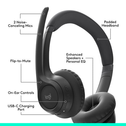 Logitech Zone 300 Auriculares Inalámbricos Negro 30mm Bluetooth 16h Batería USB-C