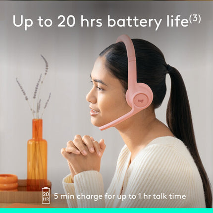 Logitech Zone 300 Auriculares Inalámbricos Rose 30mm Micrófonos Dual Bluetooth 5.3