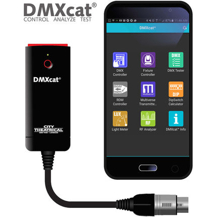 City Theatrical DMXcat Herramienta de Prueba Multifunción con Batería 20h y Bluetooth 50'