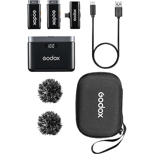 Godox WES2 Sistema de Micrófono Inalámbrico Dual USB-C 656.2' Alcance Estuche de Carga