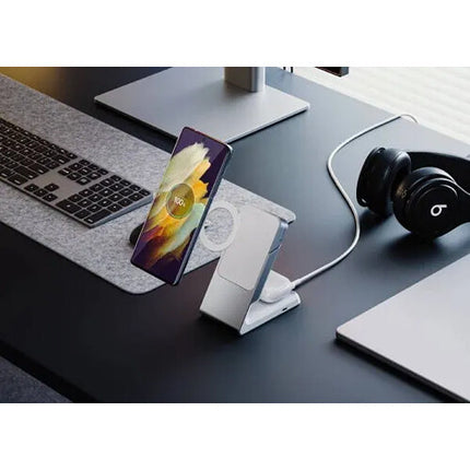 ALOGIC Matrix Base de Carga Magnética 2 en 1 para Smartphone y Auriculares Blanco 15W Qi 7.5W MagSafe