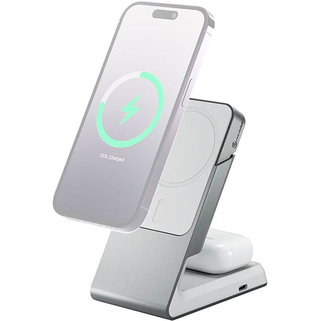 ALOGIC Matrix Base de Carga Magnética 2 en 1 para Smartphone y Auriculares Blanco 15W Qi 7.5W MagSafe