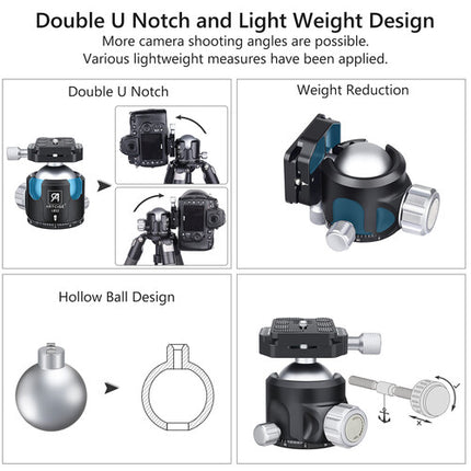 ARTCISE LB52 Cabezal de Bola Bajo Perfil Capacidad 30kg Diámetro 2 Pulgadas