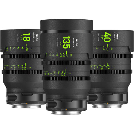 NiSi ATHENA PRIME Kit 3 Lentes Cinematográficos Full Frame T2.2 T1.9 con Estuche rígido
