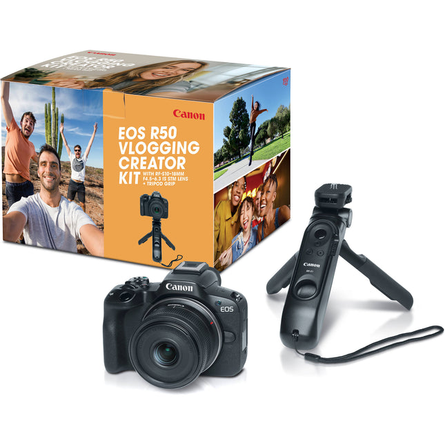 Canon EOS R50 Kit Video Creator Cámara sin Espejo Lente 10-18mm F4.5-6.3 Trípode Grip