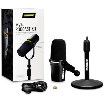 Shure MV7+-K micrófono para podcast XLR USB 48 kHz 24-Bit con soporte escritorio