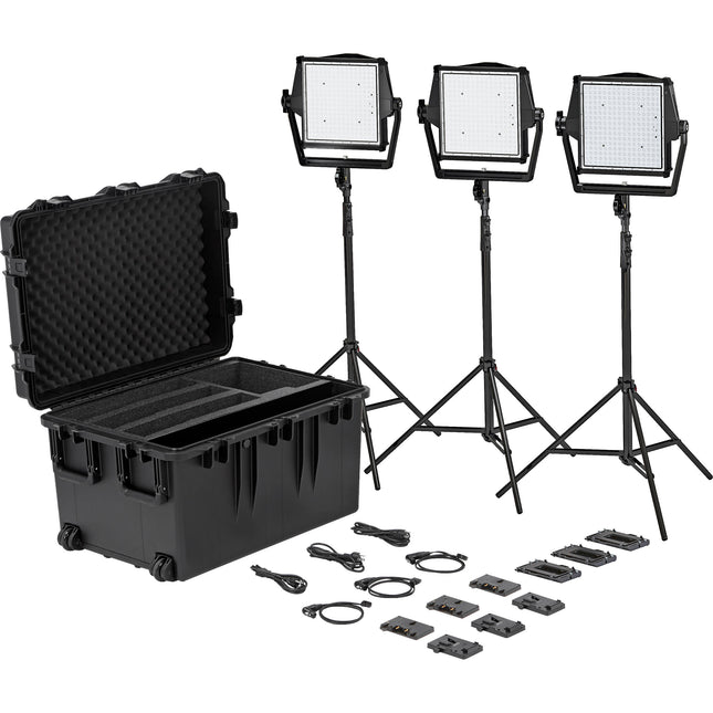 Litepanels Astra IP 1x1 Kit Trio de luces LED bicolor con placas Gold y V-Mount y estuche Pelican