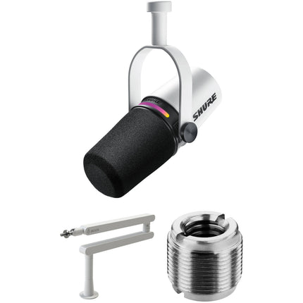 Shure MV7+ Micrófono para Podcast XLR USB con brazo de transmisión blanco