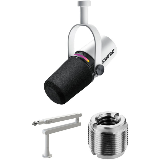Shure MV7+ Micrófono para Podcast XLR USB con brazo de transmisión blanco