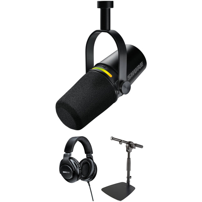 Shure MV7+ Micrófono para Podcast XLR USB con Brazo Ajustable Auriculares Cerrados