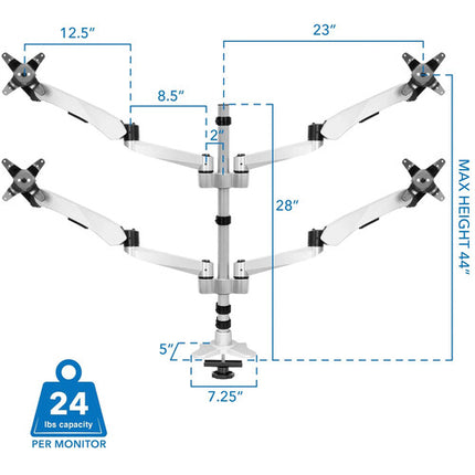 Mount-It! MI-65151 Soporte de Escritorio para 4 Monitores de 27" Ajustable