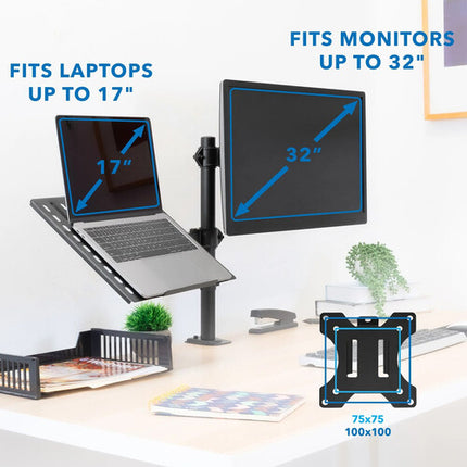 Mount-It! MI-7352LTMN Soporte de Escritorio para Laptop de 17 y Monitor de 32 Pulgadas con Bandeja de Enfriamiento