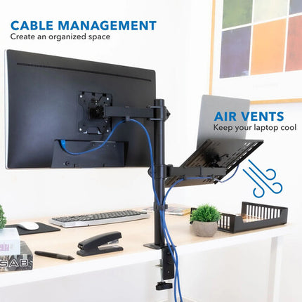 Mount-It! MI-7352LTMN Soporte de Escritorio para Laptop de 17 y Monitor de 32 Pulgadas con Bandeja de Enfriamiento