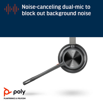 Poly Voyager 4320 Auricular Bluetooth Estéreo con Dongle USB-A 24h Batería Bluetooth 5.2 Estuche de Viaje Cable de Carga