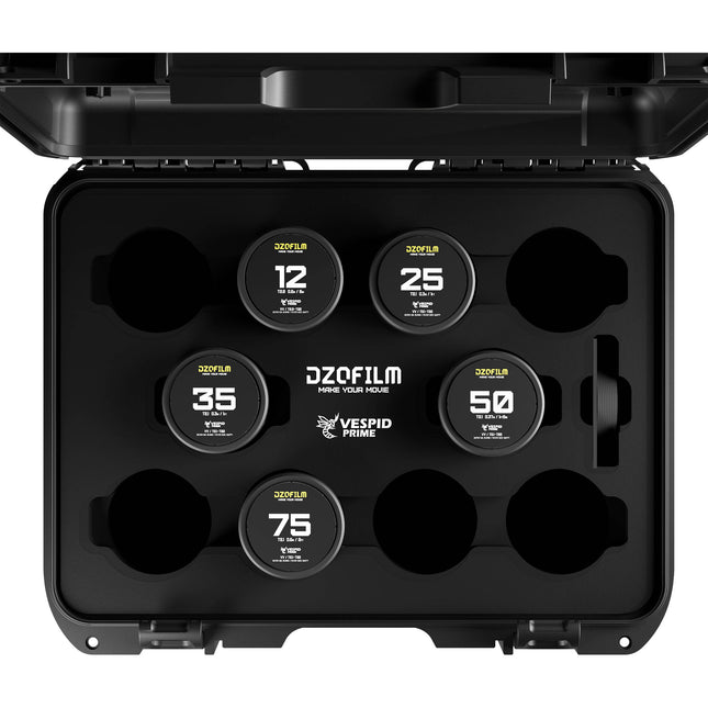 DZOFilm VESPID Prime Kit de 5 lentes 12-75mm monturas ARRI PL y Canon EF estuche rígido incluido