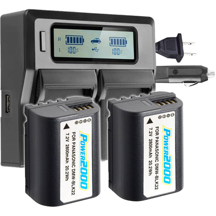 Power2000 DMW-BLK22 Kit de Dos Baterías con Cargador Dual LCD y Cable AC