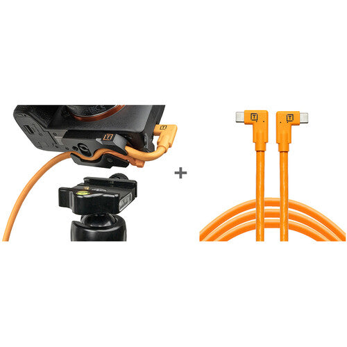 Tether Tools TetherGuard Placa LeverLock y Cable USB-C Doble Ángulo 15' Naranja