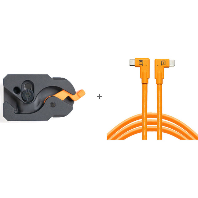 Tether Tools TetherGuard Placa LeverLock y Cable USB-C Doble Ángulo 15' Naranja