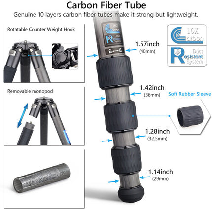 ARTCISE CS90C trípode compacto fibra carbono capacidad 35 kg y altura 18-180 cm con cabezal XB54