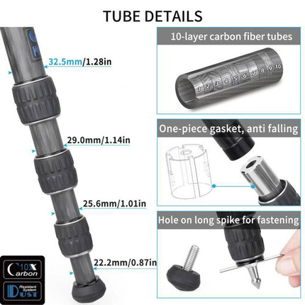 INNOREL GT324C trípode de viaje de fibra de carbono con cabeza de bola N44 capacidad 25 kg altura 20 a 180 cm
