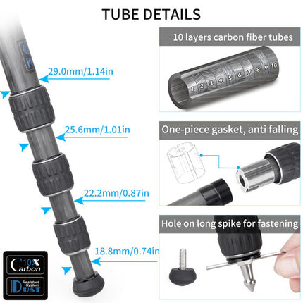 INNOREL GT284C Trípode de Carbono para Viaje Soporta 20kg Altura 167cm con Cabezal N36