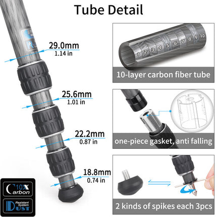 INNOREL HT284C Trípode de Fibra de Carbono Soporta 20kg Altura 11.8-74.8"