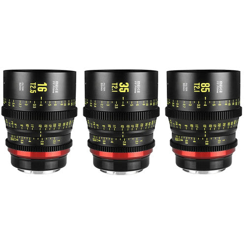 Meike Kit de 3 Objetivos Cine Full-Frame 16 35 y 85mm T2.1 T2.5 con Estuche Rígido