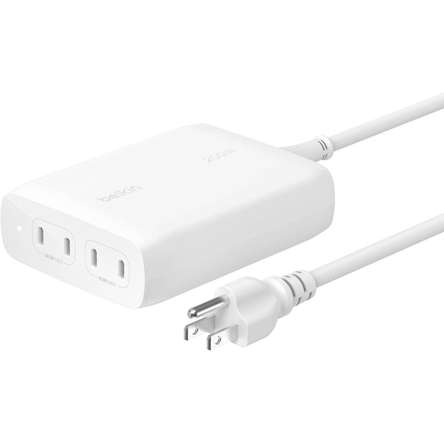 Belkin BoostCharge Pro Cargador USB-C GaN 200W 4 Puertos y Cable Extraíble