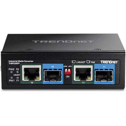 TRENDnet TI-BF22SFP Convertidor de medios industrial 2 Puertos Gigabit SFP PoE++ 90W con montaje DIN-Rail