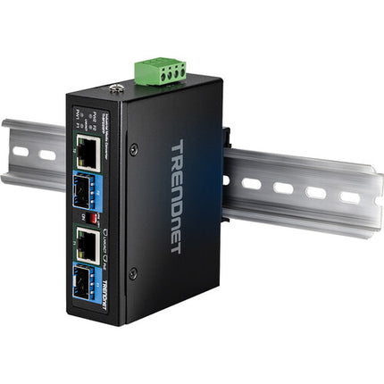 TRENDnet TI-BF22SFP Convertidor de medios industrial 2 Puertos Gigabit SFP PoE++ 90W con montaje DIN-Rail