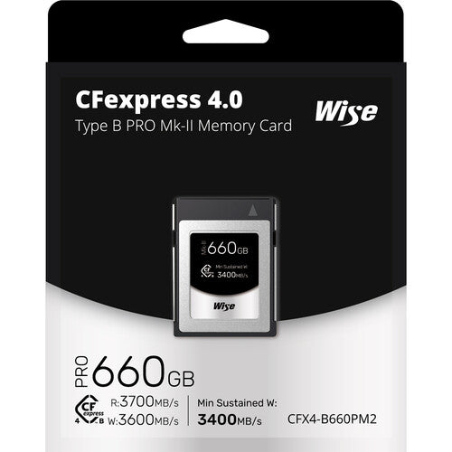 Wise Advanced 660GB Tarjeta de Memoria CFexpress 4.0 Tipo B PRO Mark II 3700 MB/s lectura 3600 MB/s escritura