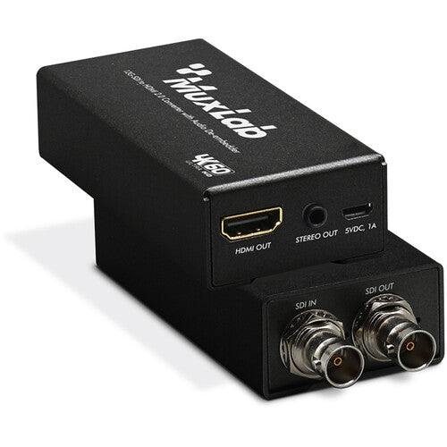 MuxLab Convertidor 12G-SDI a HDMI 2.0 con Extensor de Audio 4K60 DCI Metal
