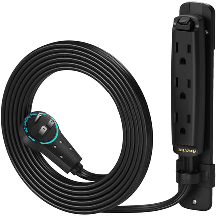Maximm Cable Extensión Eléctrica 3 Enchufes 16-AWG 6 Pies Negro