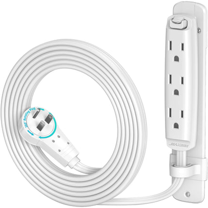 Maximm Cable Extensión Eléctrica 3 Salidas 6 Pies Con Enchufe Giratorio 360° Blanco