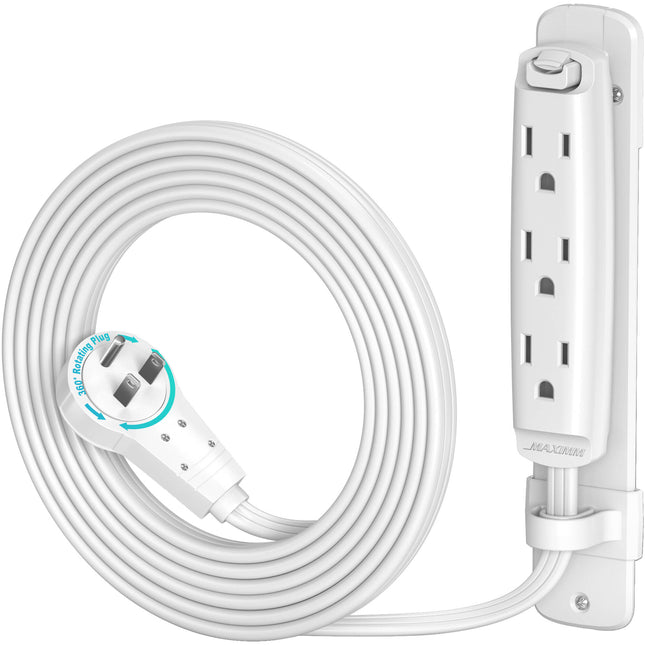 Maximm Cable Extensión Eléctrica 3 Salidas 6 Pies Con Enchufe Giratorio 360° Blanco
