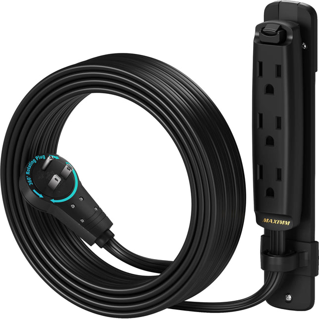 Maximm Cable alargador eléctrico 3 salidas cable 16 AWG 10 pies negro