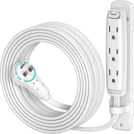 Maximm Cable Extensión Eléctrica 3 Tomas 15 Pies Rotación 360° Blanca