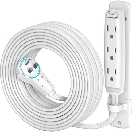 Maximm Cable alargador eléctrico 25 pies 16 AWG triple toma rotatorio blanco