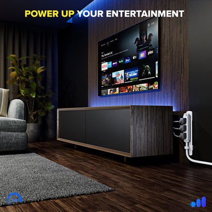 Maximm Cable Extensión Eléctrica 3 Salidas 6 Pies Con Enchufe Giratorio 360° Blanco