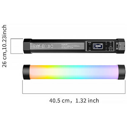 GVM BX8C Luz LED Tubo RGB 15.9" 136 Lux Batería Recargable USB-C