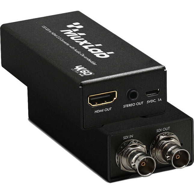 MuxLab Convertidor 12G-SDI a HDMI 2.0 con Extensor de Audio 4K60 DCI Metal
