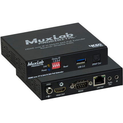 MuxLab 4K60 HDMI sobre IP Receptor PoE UHD 4K60 hasta 100m Audio óptico S/PDIF