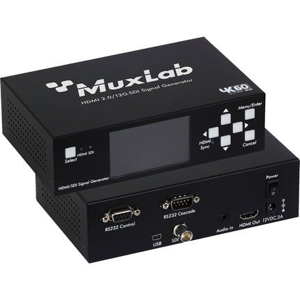 MuxLab HDMI 2.0 12G-SDI Generador de Señal V2 con Pantalla LCD 3" y Batería Li-Ion