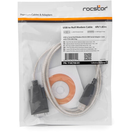 Rocstor Cable Adaptador USB-A a Serie RS-232 DB9 1.8m con Chip FTDI