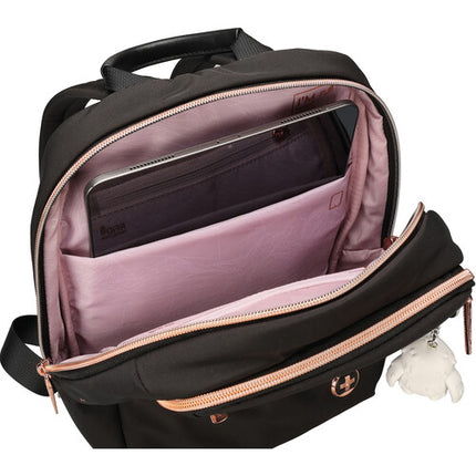 Swissdigital KATY ROSE NG Mochila Negra 7L para Tablet 9.7 con Puerto USB-C y Bolsillos RFID