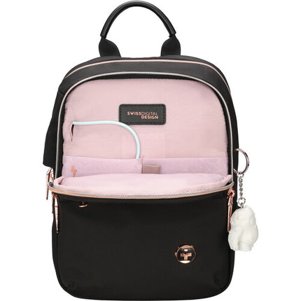 Swissdigital KATY ROSE NG Mochila Negra 7L para Tablet 9.7 con Puerto USB-C y Bolsillos RFID